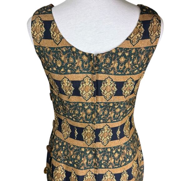 Santa Fe By Jim Tremblay Vintage Brown Gold Medallions Sleeveless Midi Dress - Picture 7 of 12